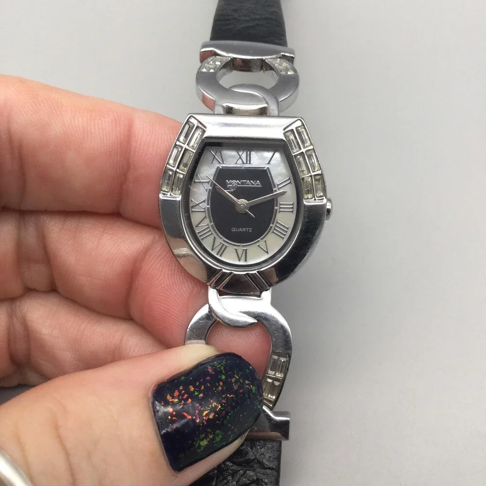 Montana MT181 Womens Watch 25mm Silver Tone Horseshoe Leather Band New Battery